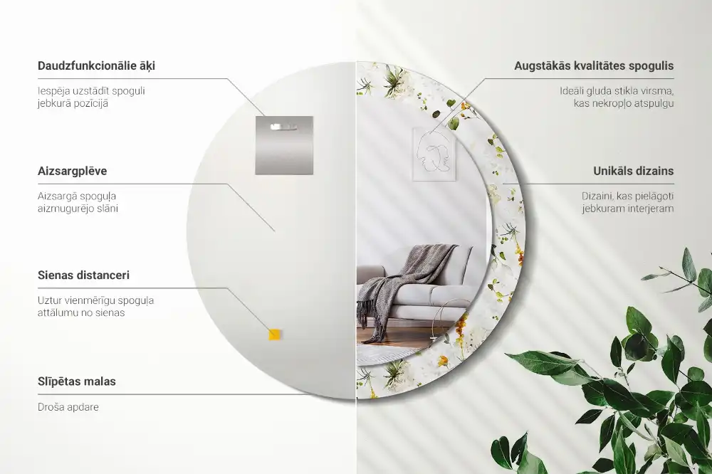 Okrúhle zrkadlo rám s potlačou Divoké kvety