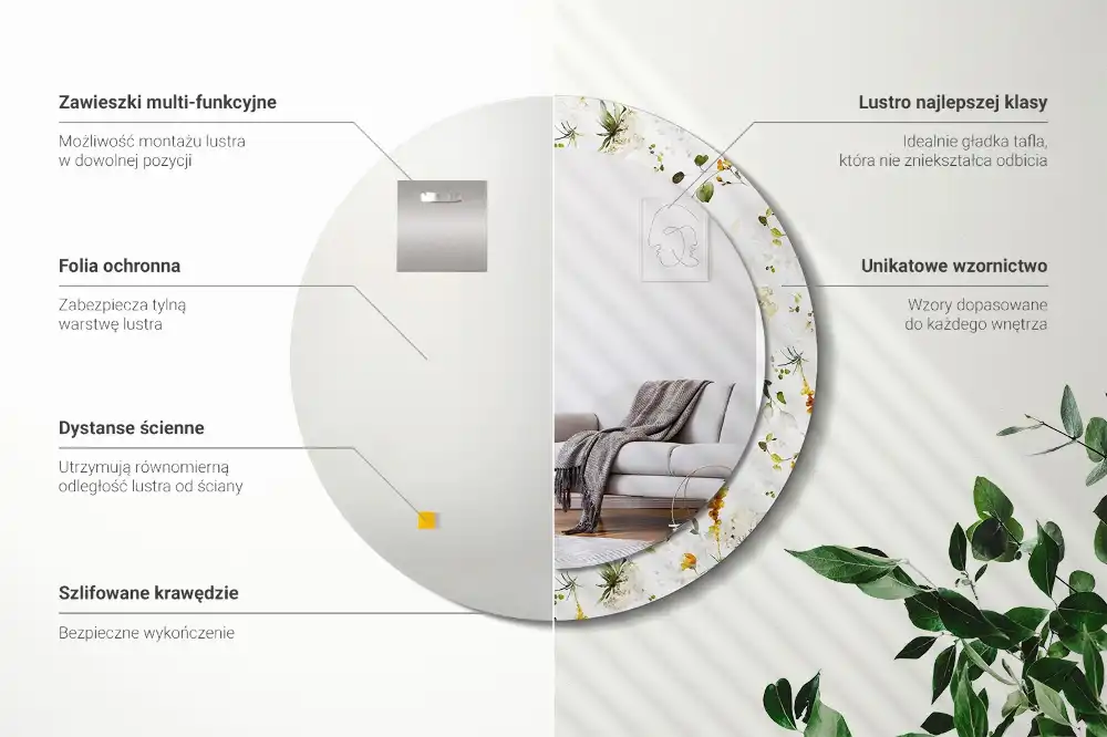 Okrúhle zrkadlo rám s potlačou Divoké kvety