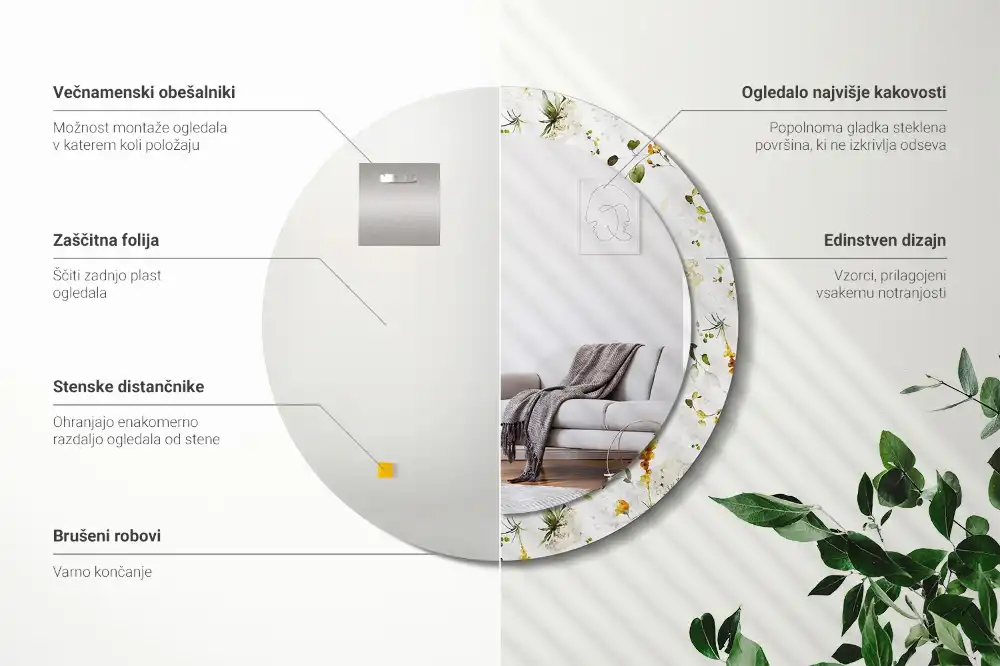 Okrúhle zrkadlo rám s potlačou Divoké kvety