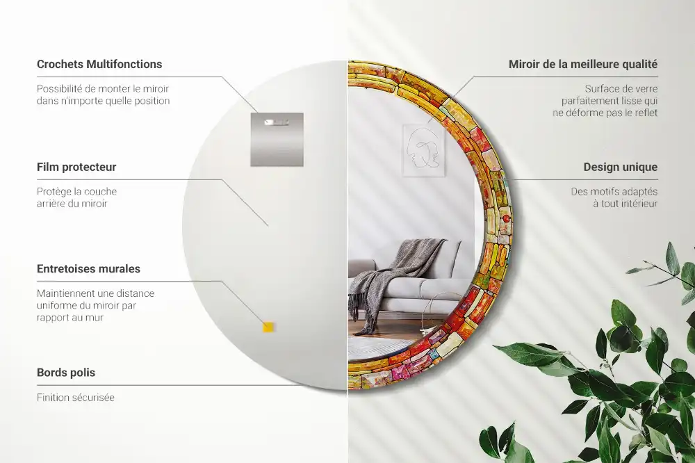 Okrúhle zrkadlo s potlačeným rámom Farebné vitráže