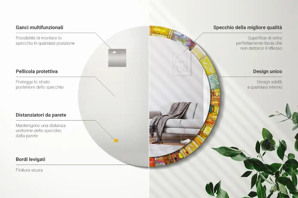 Okrúhle zrkadlo s potlačeným rámom Farebné vitráže