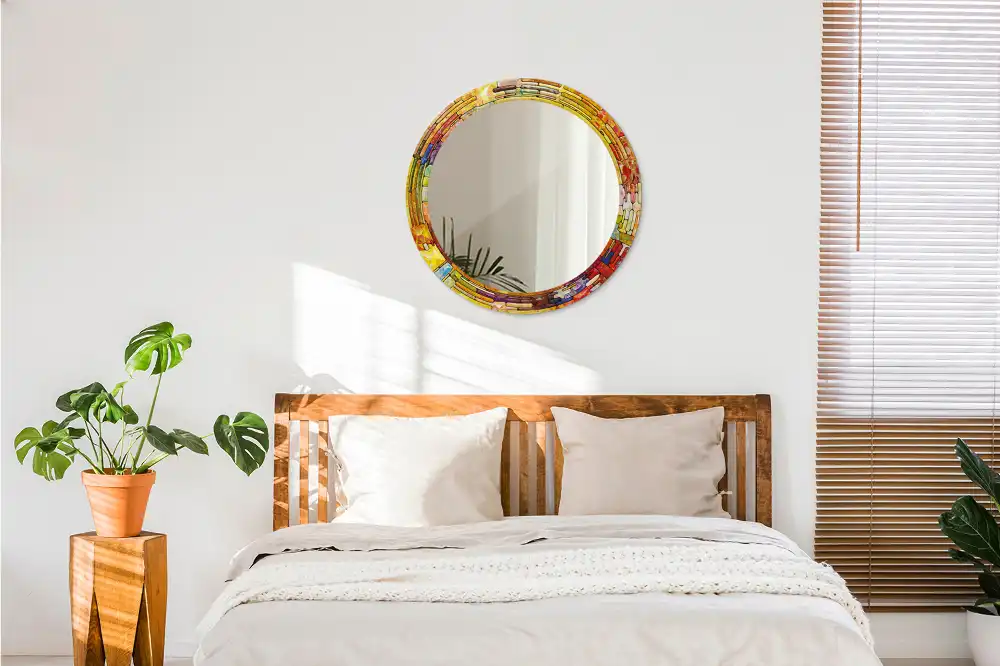 Okrúhle zrkadlo s potlačeným rámom Farebné vitráže