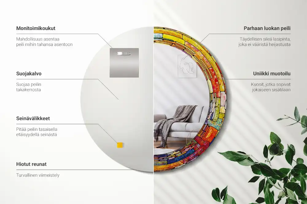 Okrúhle zrkadlo s potlačeným rámom Farebné vitráže