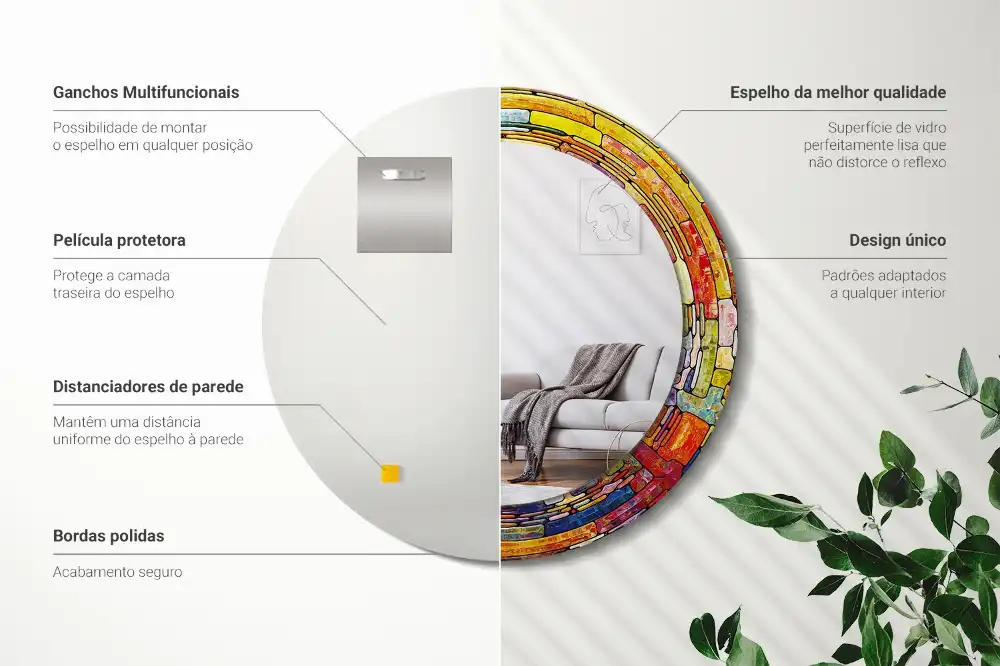 Okrúhle zrkadlo s potlačeným rámom Farebné vitráže