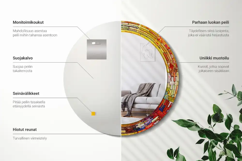 Okrúhle zrkadlo s potlačeným rámom Farebné vitráže