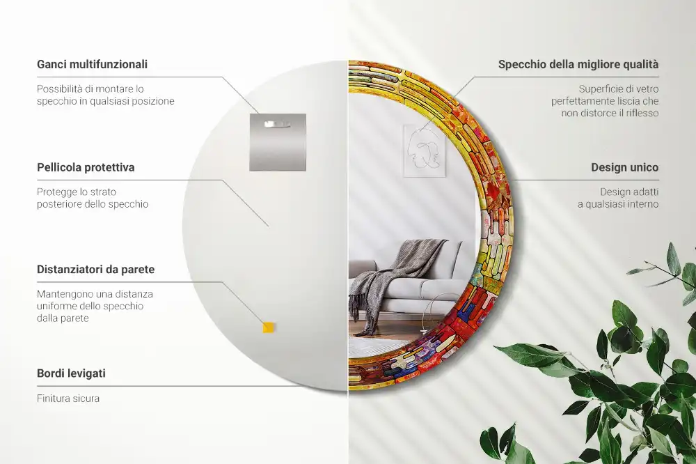 Okrúhle zrkadlo s potlačeným rámom Farebné vitráže