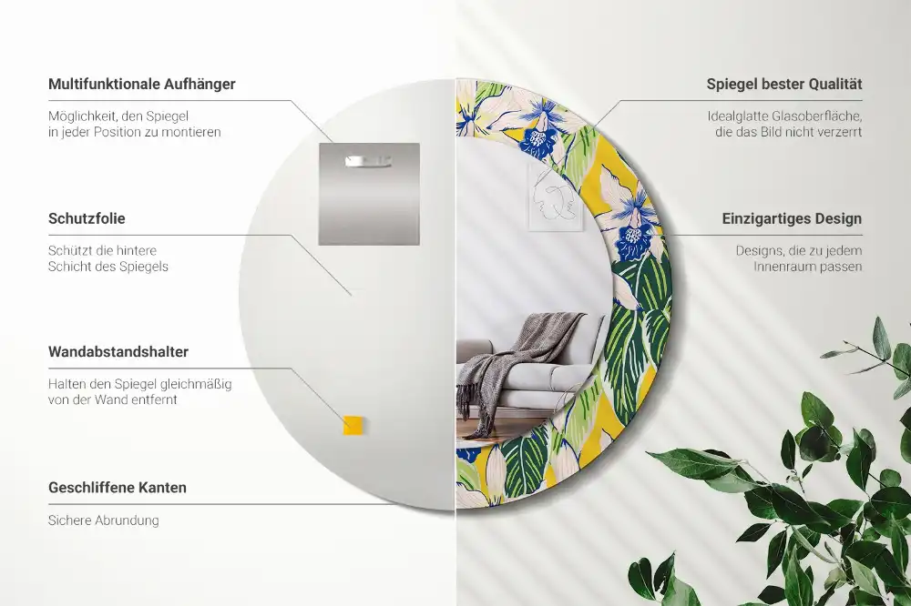 Okrúhle dekoračné zrkadlo na stenu Orchidey
