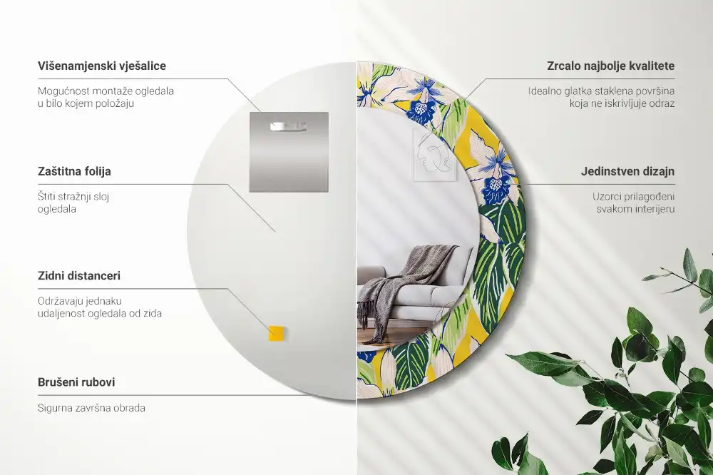 Okrúhle dekoračné zrkadlo na stenu Orchidey