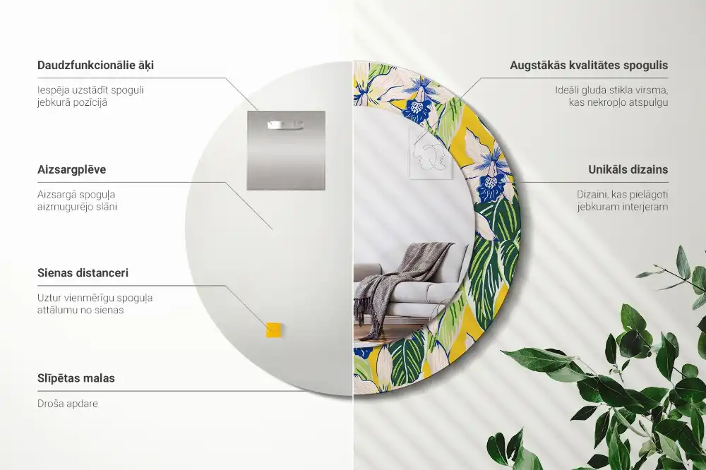 Okrúhle dekoračné zrkadlo na stenu Orchidey