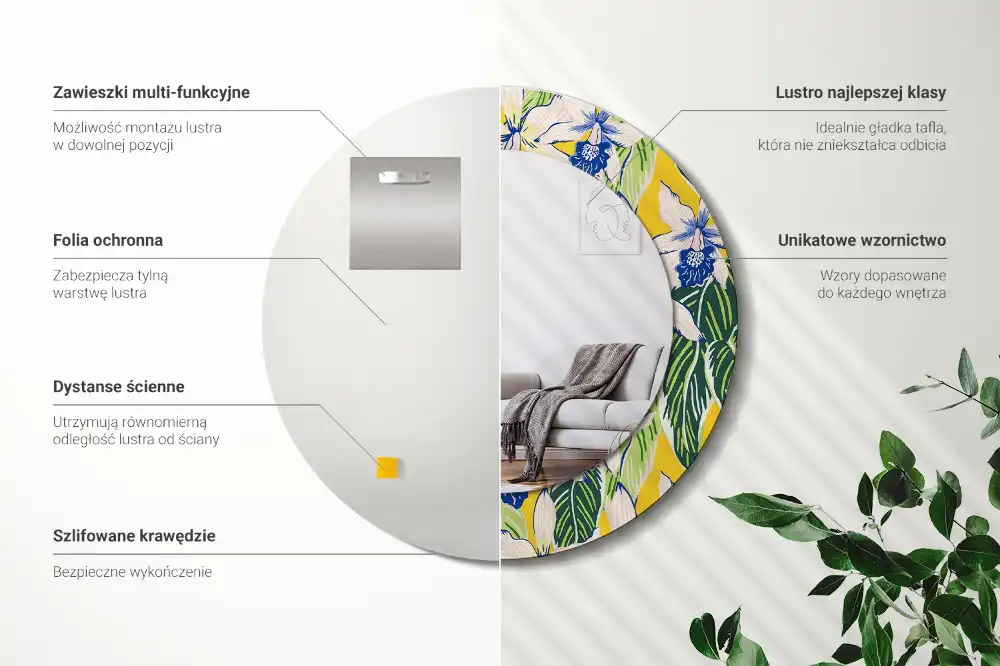 Okrúhle dekoračné zrkadlo na stenu Orchidey