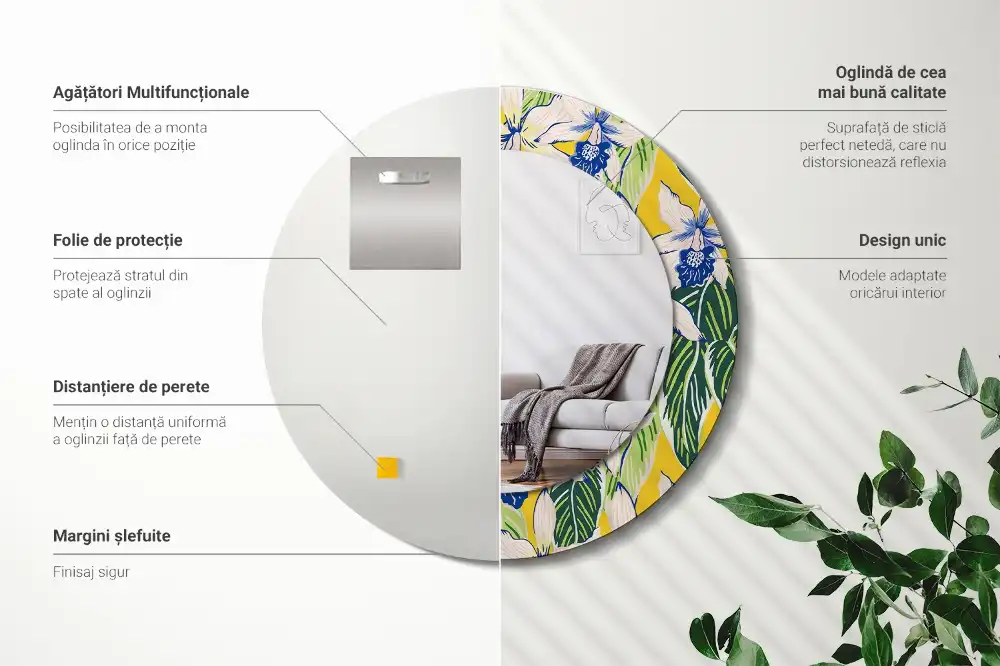 Okrúhle dekoračné zrkadlo na stenu Orchidey