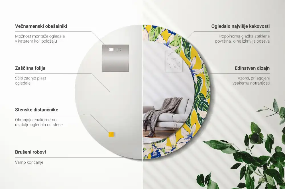 Okrúhle dekoračné zrkadlo na stenu Orchidey