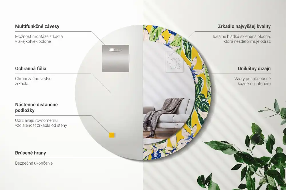 Okrúhle dekoračné zrkadlo na stenu Orchidey