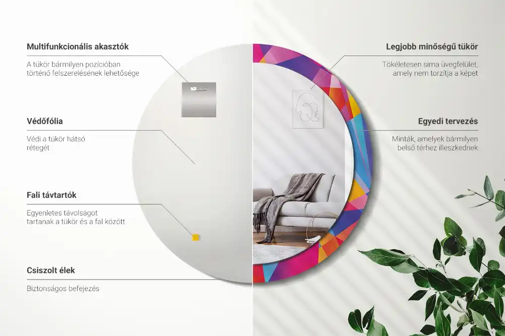 Okrúhle zrkadlo s potlačeným rámom Geometrická kompozícia