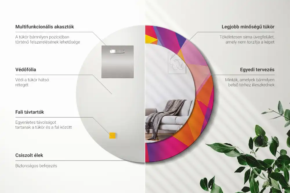 Okrúhle zrkadlo s potlačeným rámom Geometrická kompozícia