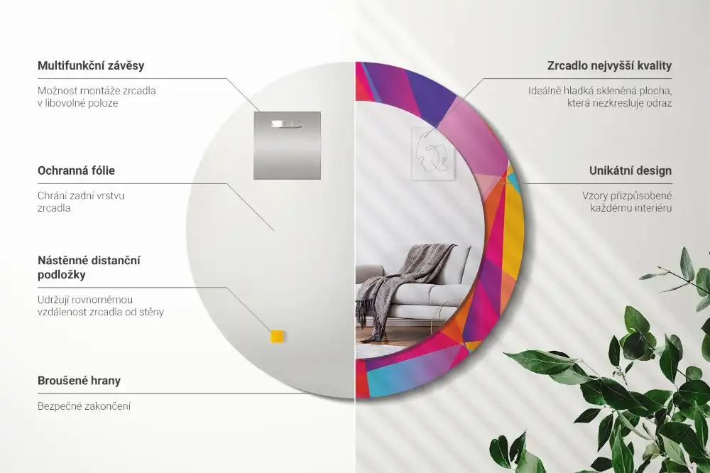 Okrúhle zrkadlo s potlačeným rámom Geometrická kompozícia