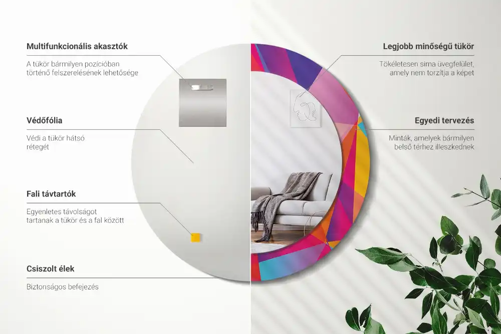 Okrúhle zrkadlo s potlačeným rámom Geometrická kompozícia