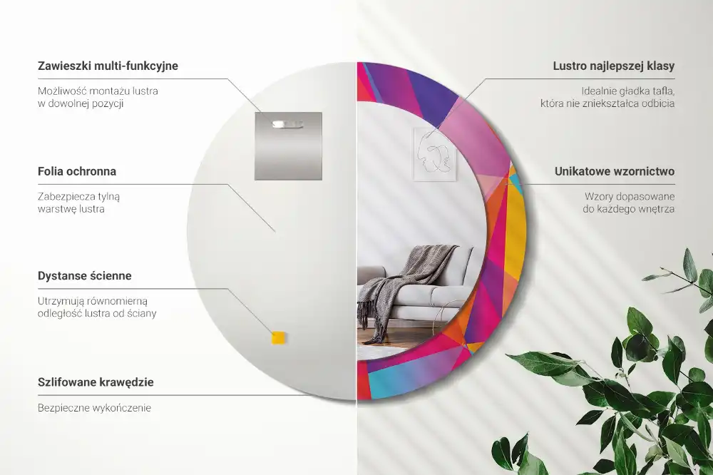 Okrúhle zrkadlo s potlačeným rámom Geometrická kompozícia