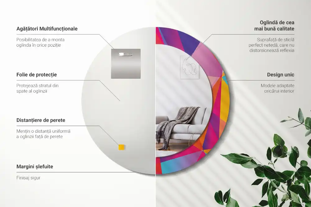 Okrúhle zrkadlo s potlačeným rámom Geometrická kompozícia