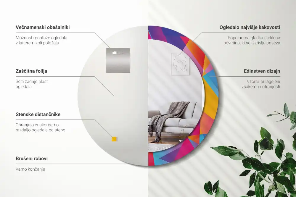 Okrúhle zrkadlo s potlačeným rámom Geometrická kompozícia