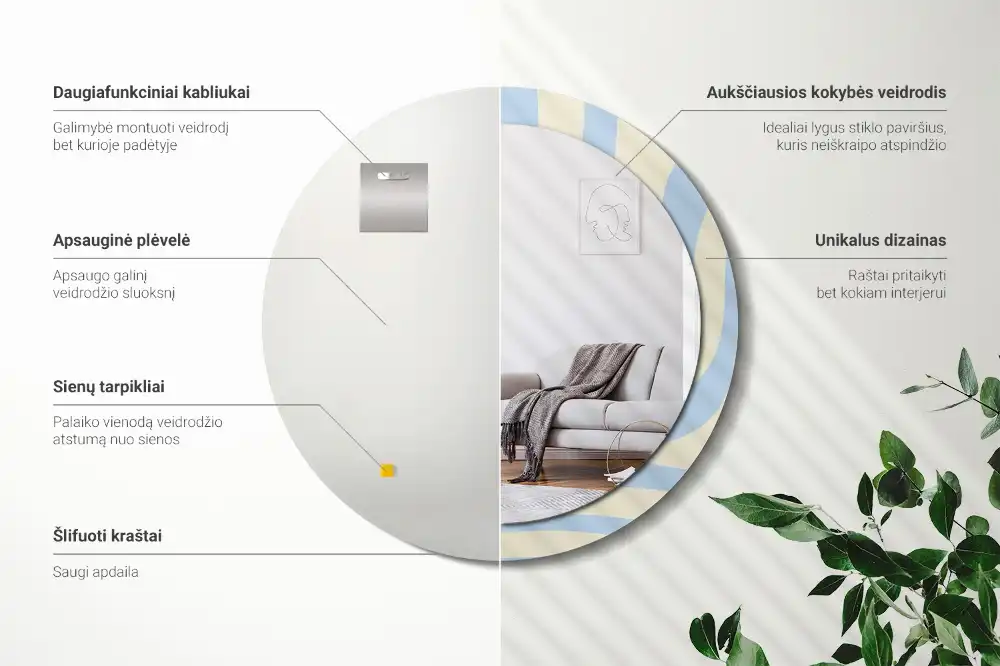 Okrúhle zrkadlo rám s potlačou Abstraktný tvar