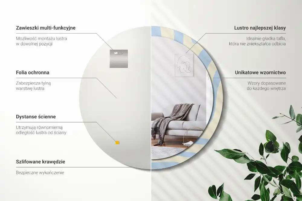 Okrúhle zrkadlo rám s potlačou Abstraktný tvar