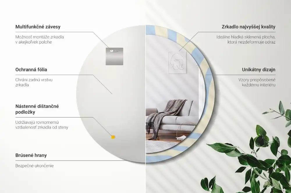 Okrúhle zrkadlo rám s potlačou Abstraktný tvar