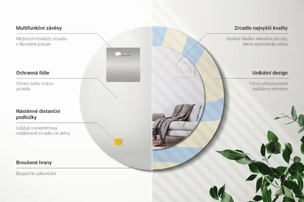 Okrúhle zrkadlo rám s potlačou Abstraktný tvar