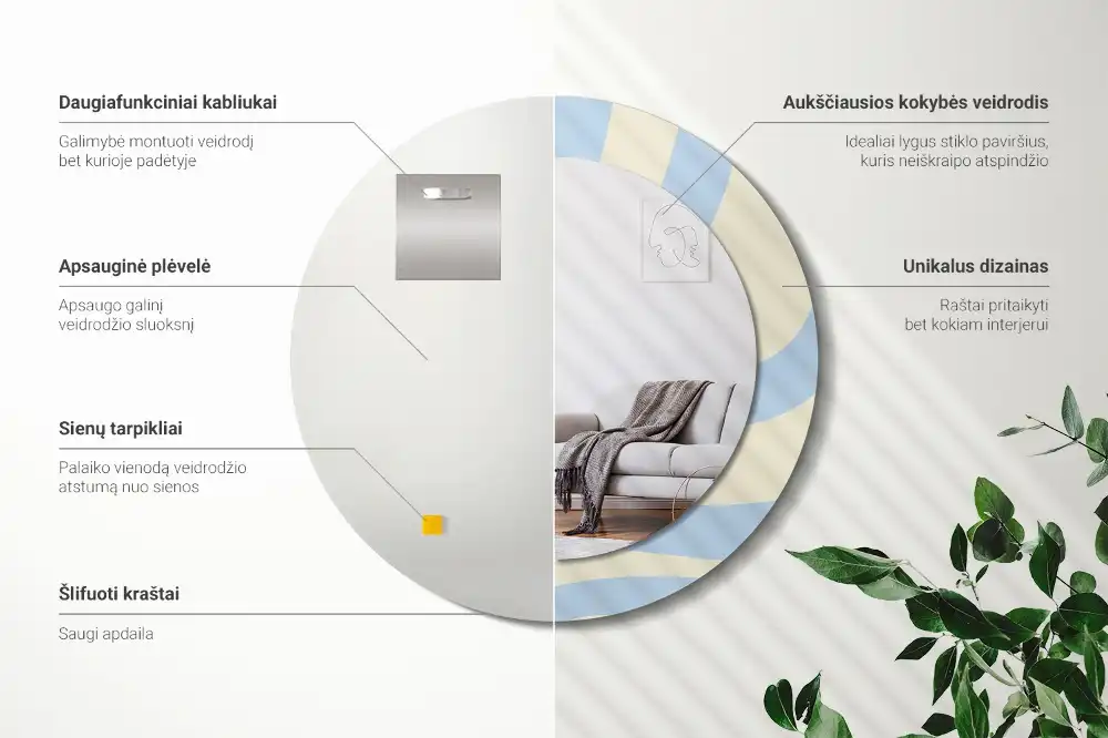 Okrúhle zrkadlo rám s potlačou Abstraktný tvar