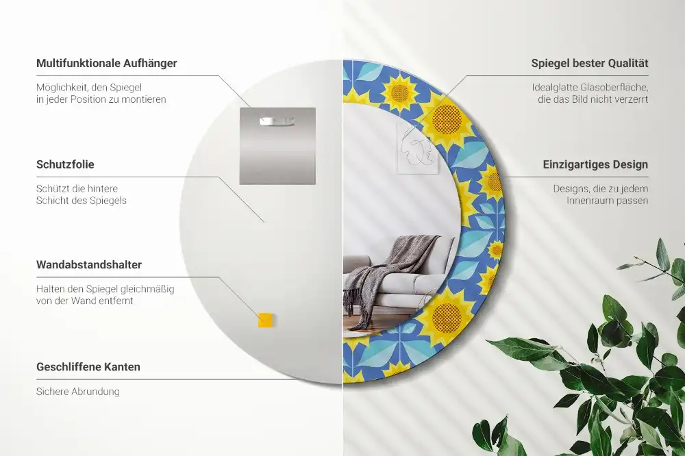 Okrúhle zrkadlo s potlačeným rámom Geometrické slnečnice