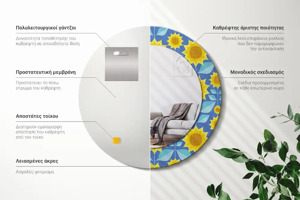 Okrúhle zrkadlo s potlačeným rámom Geometrické slnečnice