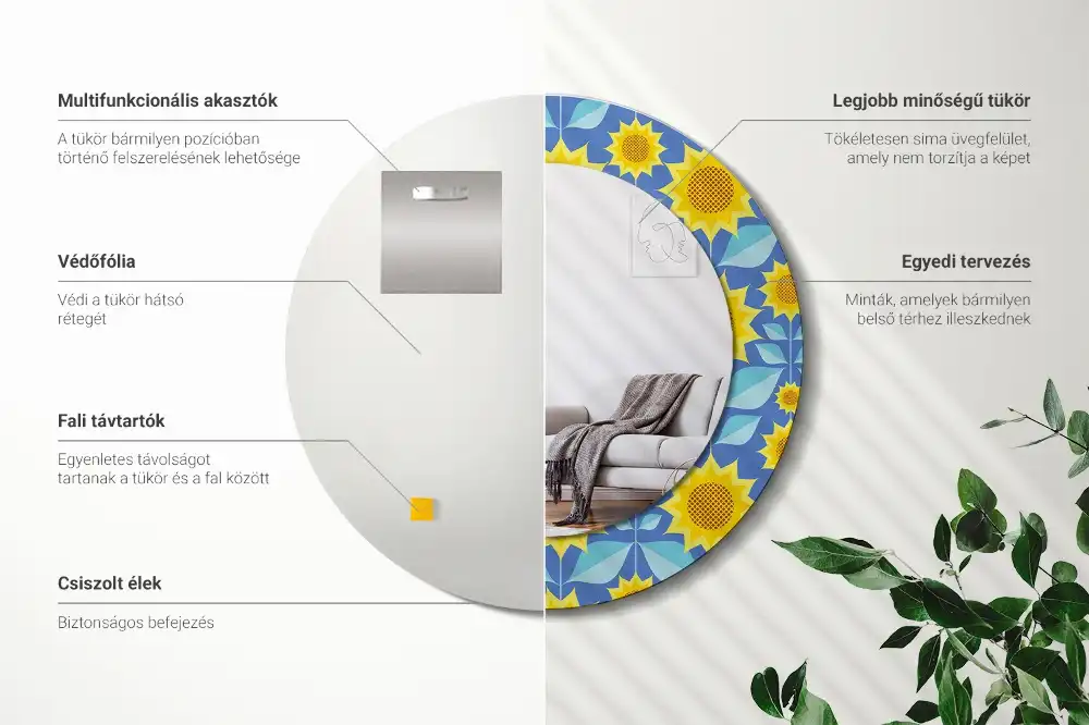 Okrúhle zrkadlo s potlačeným rámom Geometrické slnečnice