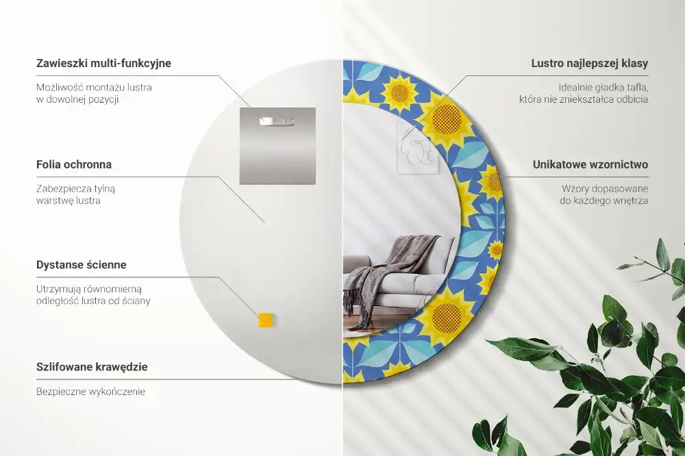 Okrúhle zrkadlo s potlačeným rámom Geometrické slnečnice