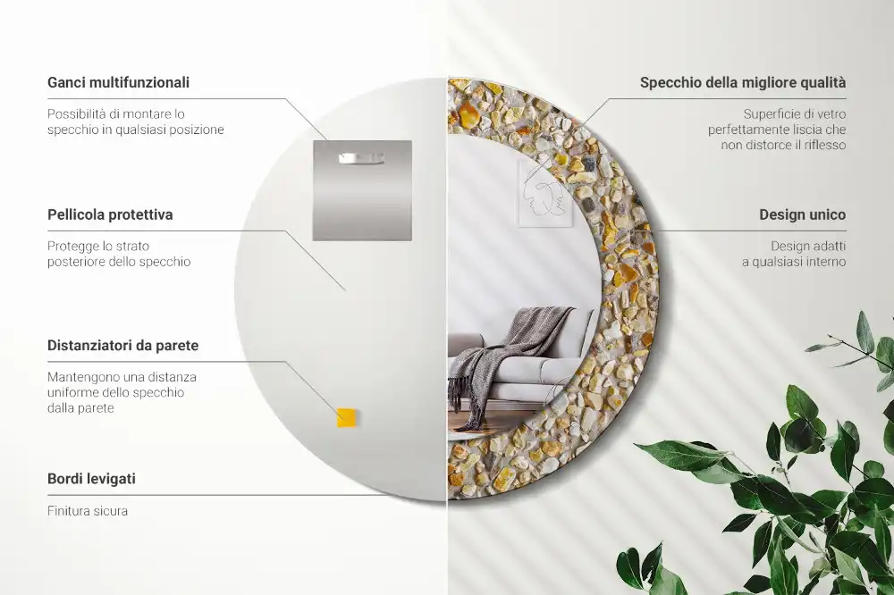 Okrúhle zrkadlo rám s potlačou Terazzový vzor