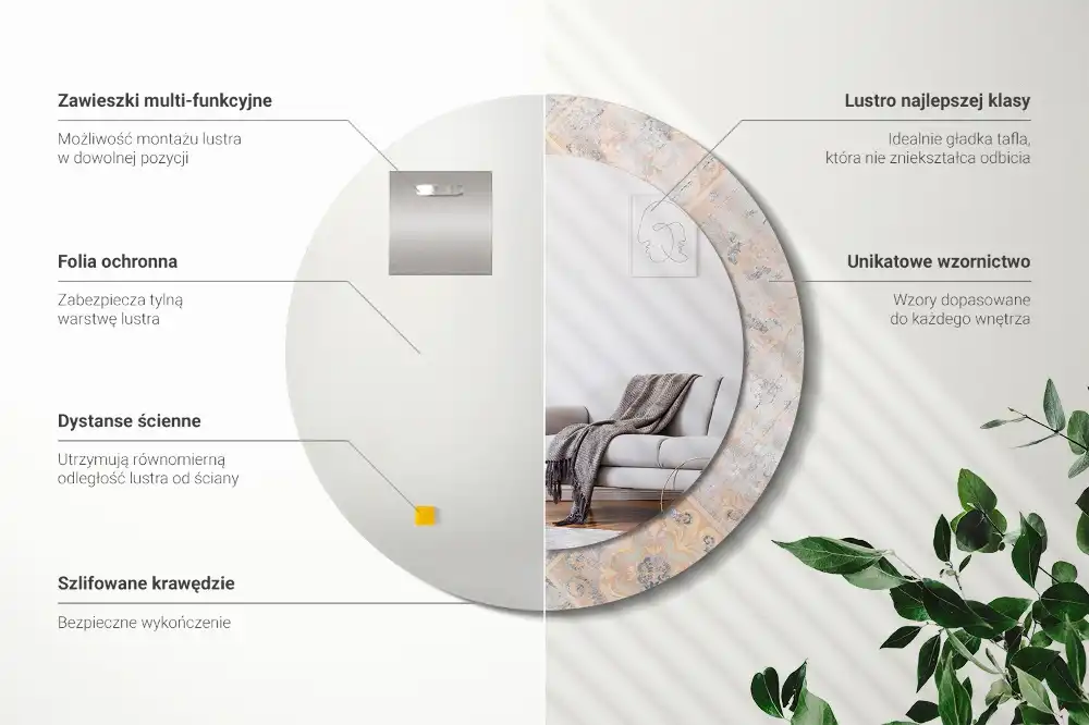 Okrúhle zrkadlo s potlačeným rámom Brúsené dlaždice