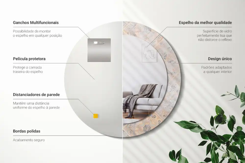 Okrúhle zrkadlo s potlačeným rámom Brúsené dlaždice