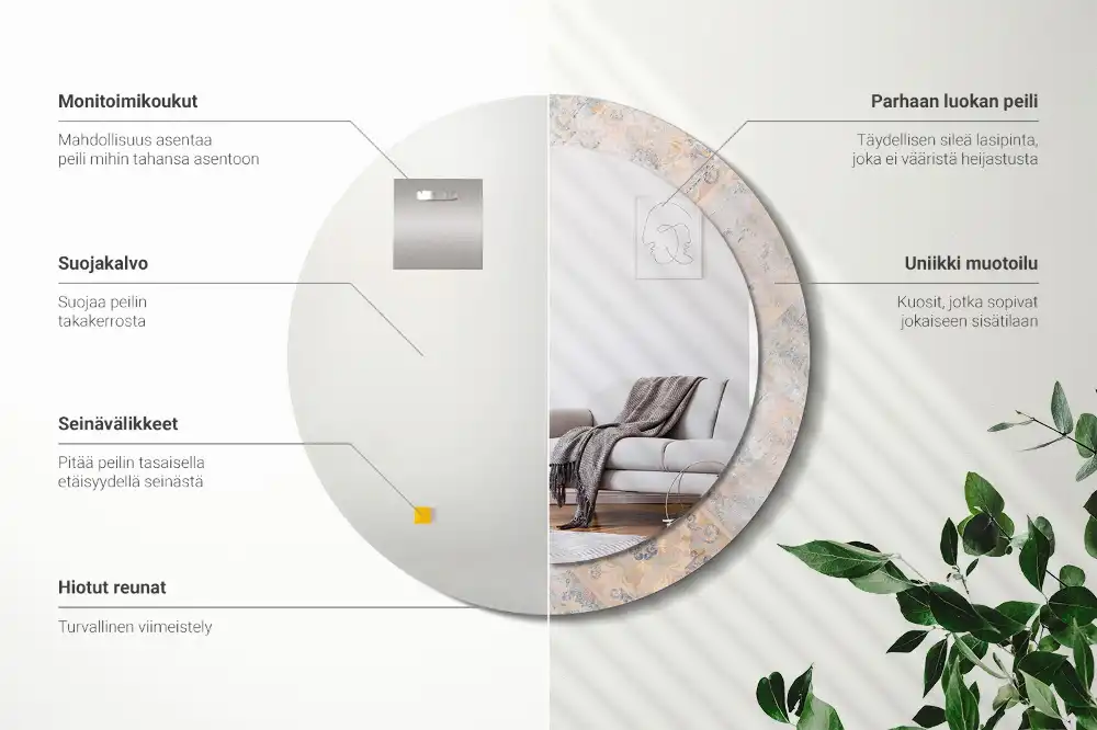 Okrúhle zrkadlo s potlačeným rámom Brúsené dlaždice