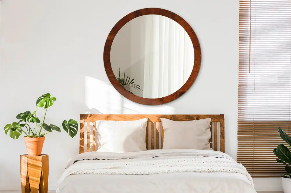 Okrúhle zrkadlo rám s potlačou Prírodné drevo