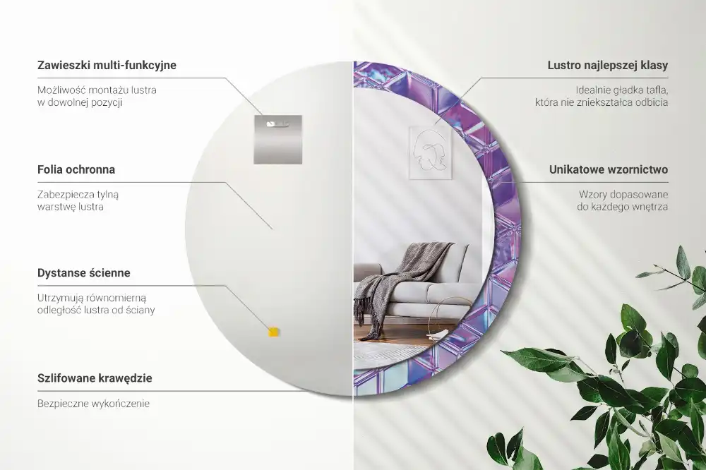 Okrúhle zrkadlo s potlačeným rámom Krištáľový vzor