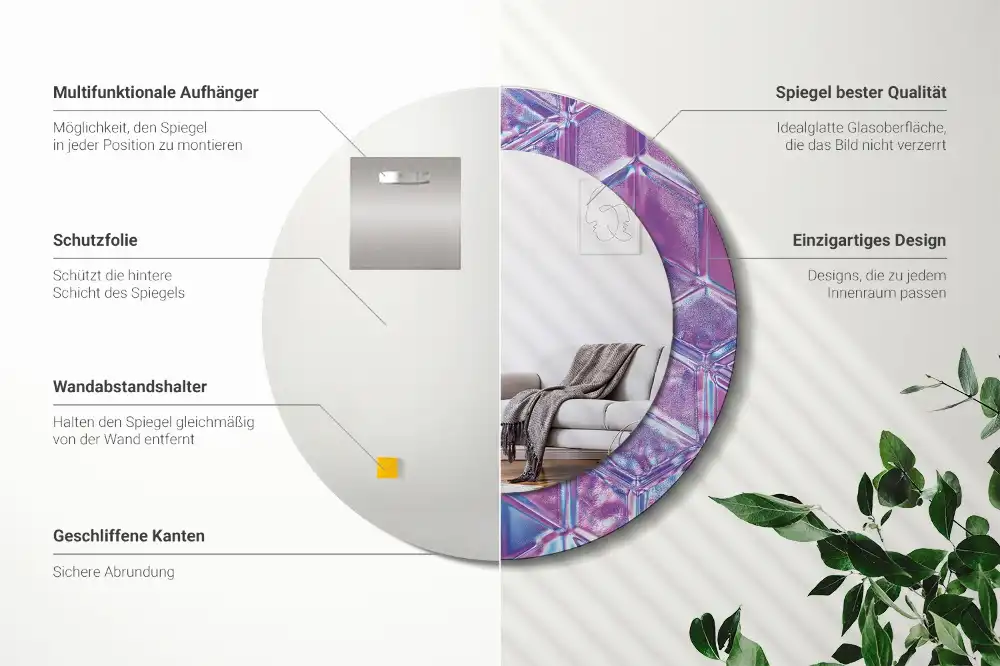 Okrúhle zrkadlo s potlačeným rámom Krištáľový vzor