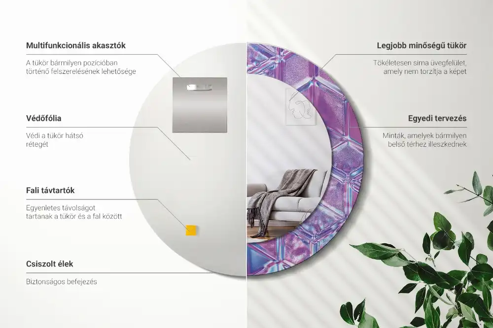 Okrúhle zrkadlo s potlačeným rámom Krištáľový vzor