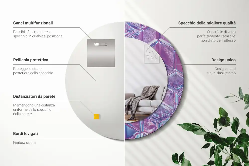 Okrúhle zrkadlo s potlačeným rámom Krištáľový vzor