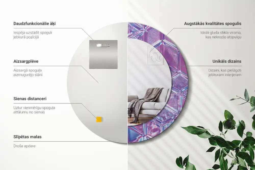 Okrúhle zrkadlo s potlačeným rámom Krištáľový vzor