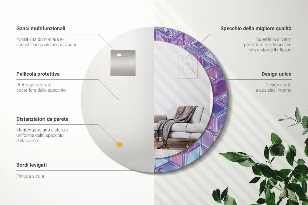 Okrúhle zrkadlo s potlačeným rámom Krištáľový vzor