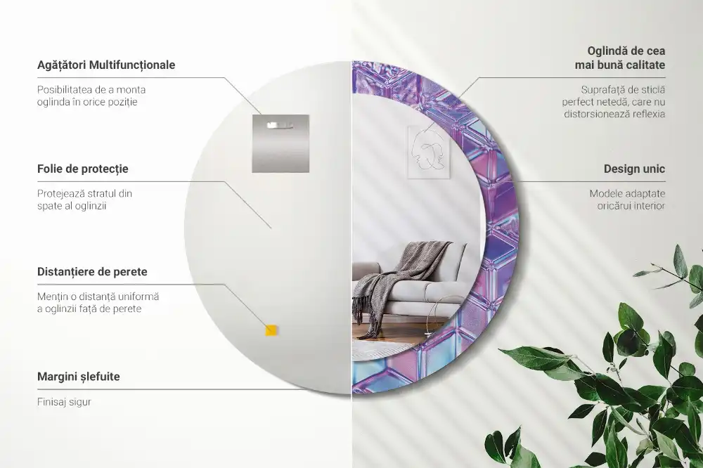 Okrúhle zrkadlo s potlačeným rámom Krištáľový vzor