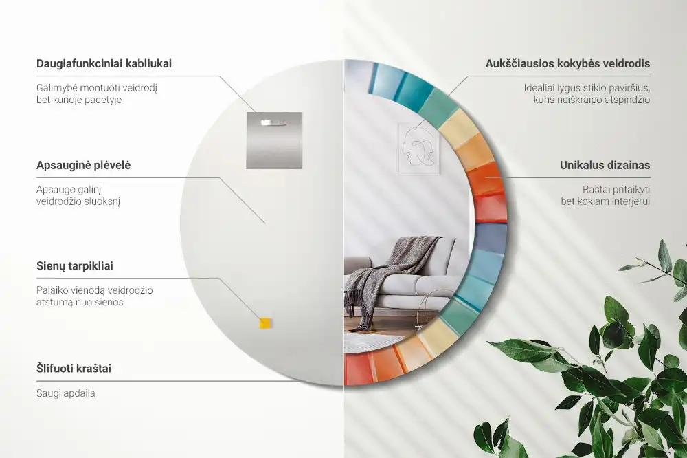 Okrúhle dekoračné zrkadlo na stenu Farebné lúče dlaždíc