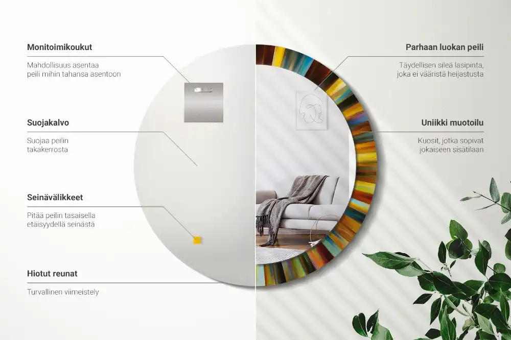 Okrúhle zrkadlo s potlačeným rámom Farebné lúče