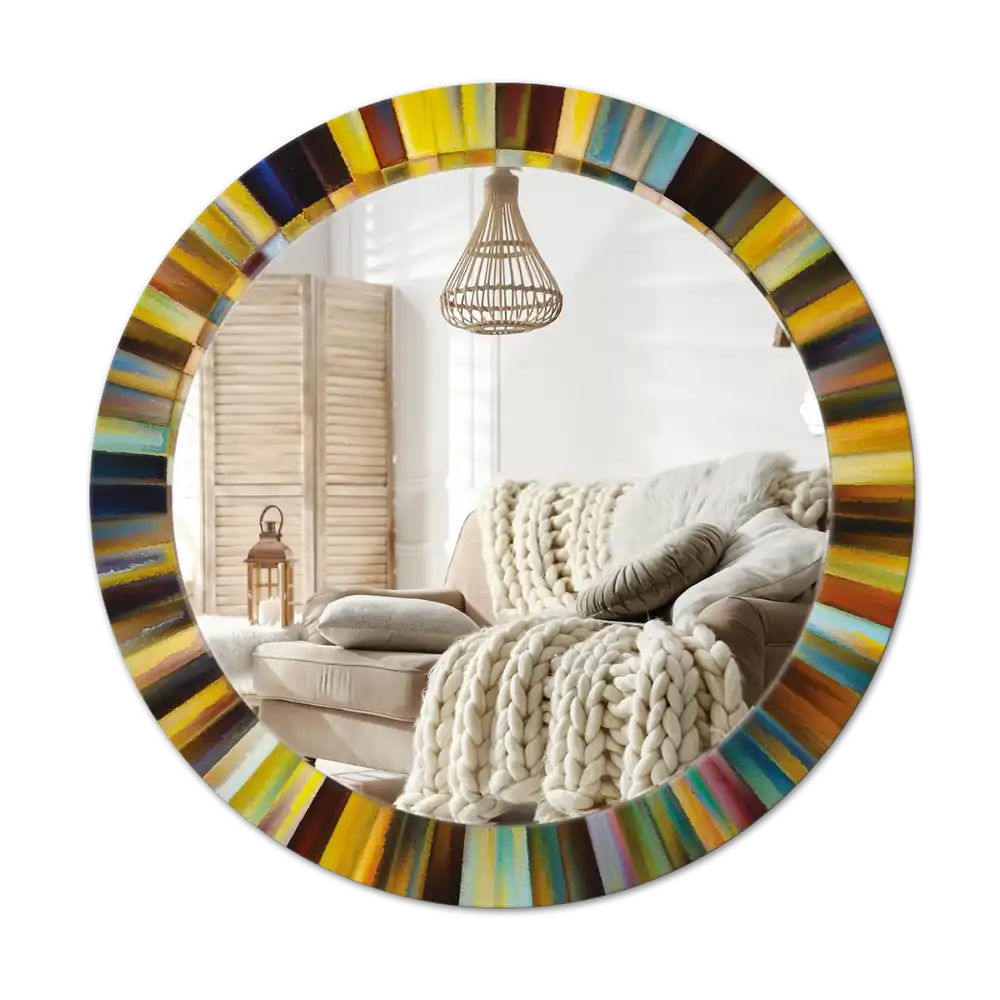 Okrúhle zrkadlo s potlačeným rámom Farebné lúče