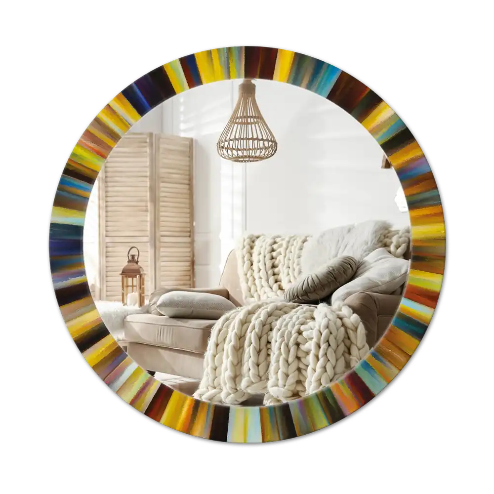 Okrúhle zrkadlo s potlačeným rámom Farebné lúče