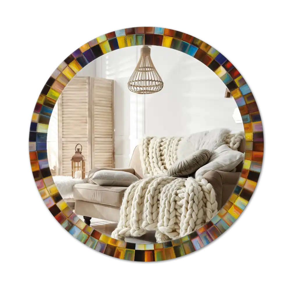 Okrúhle zrkadlo s potlačeným rámom Farebné lúče